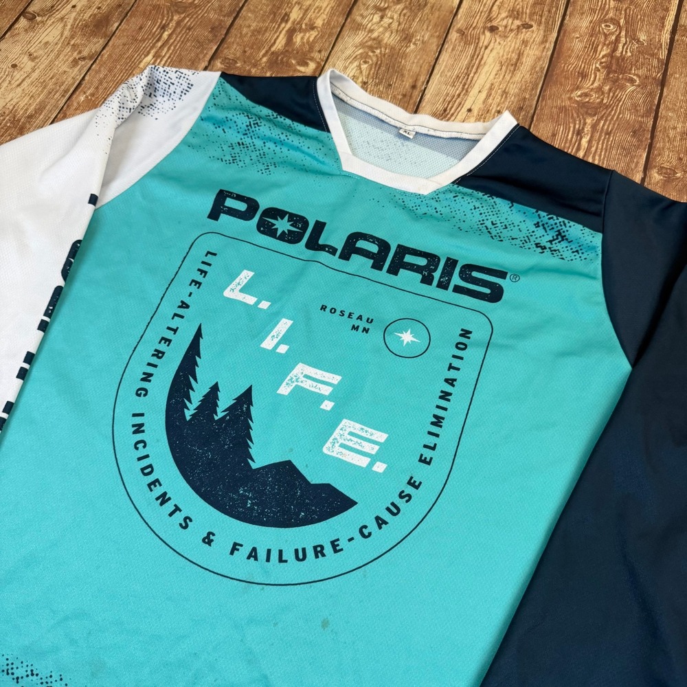Polaris LIFE Roseau MN Jersey Mens Extra Large Teal Long Sleeve Graphic